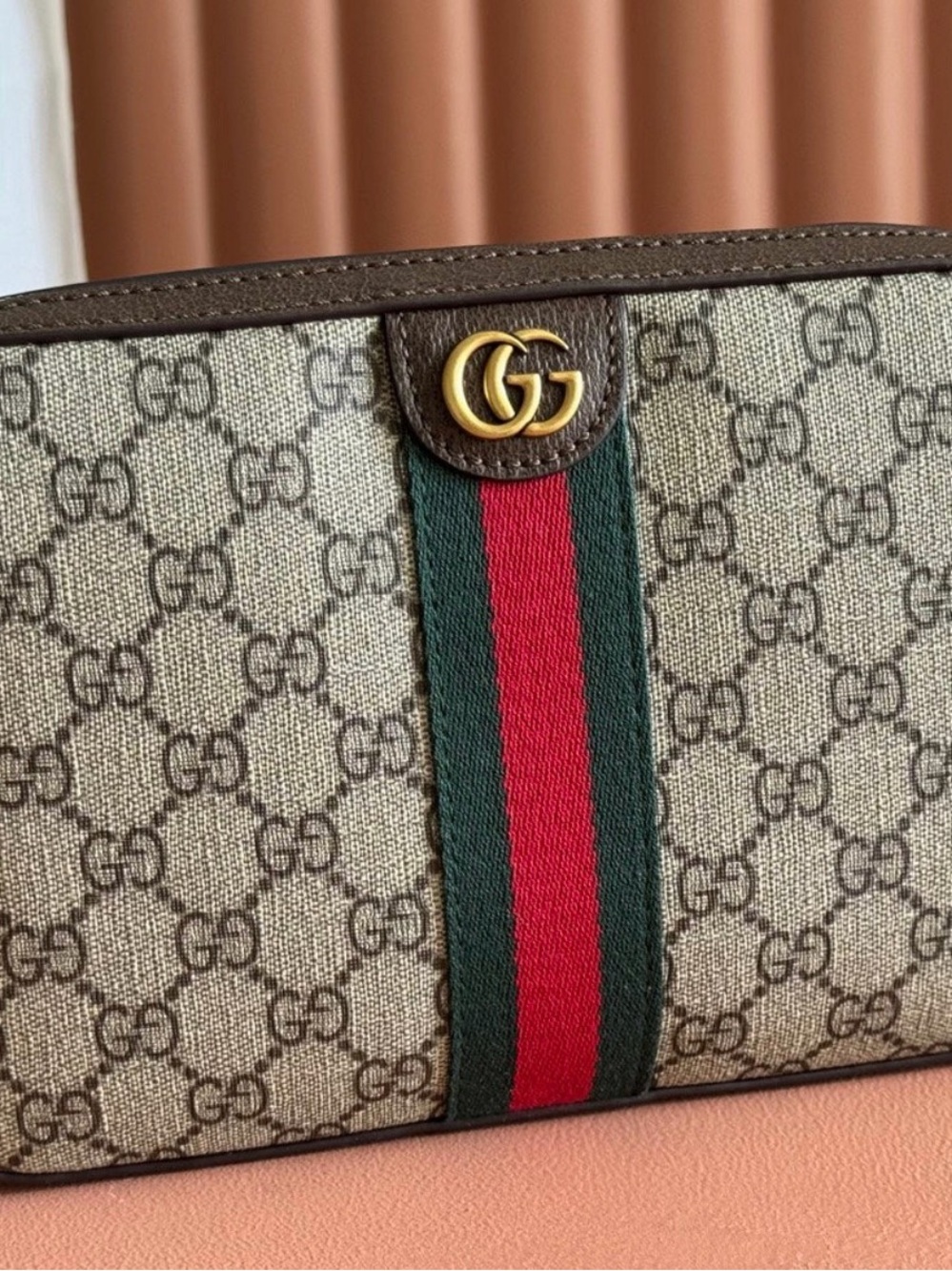 Gucci Beige GG Canvas Wallet with Green and Red Web Stripe